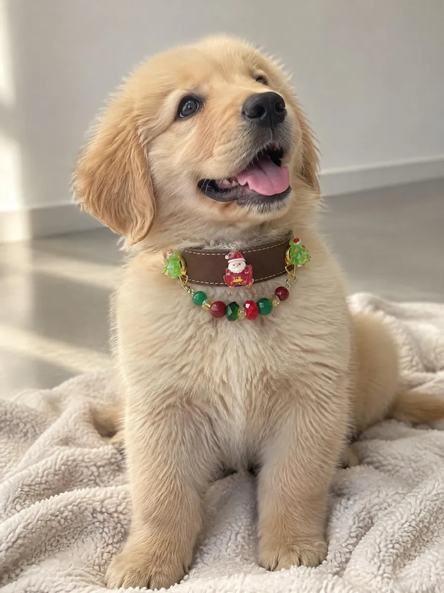 Golden retriever wearing a crystal collar