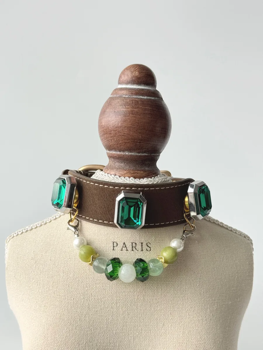 Garden of Hope handmade crystal collar with soft green and gold beads